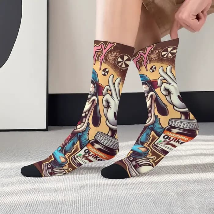 Chaussettes mi-mollet à imprimé chien de dessin animé amusant