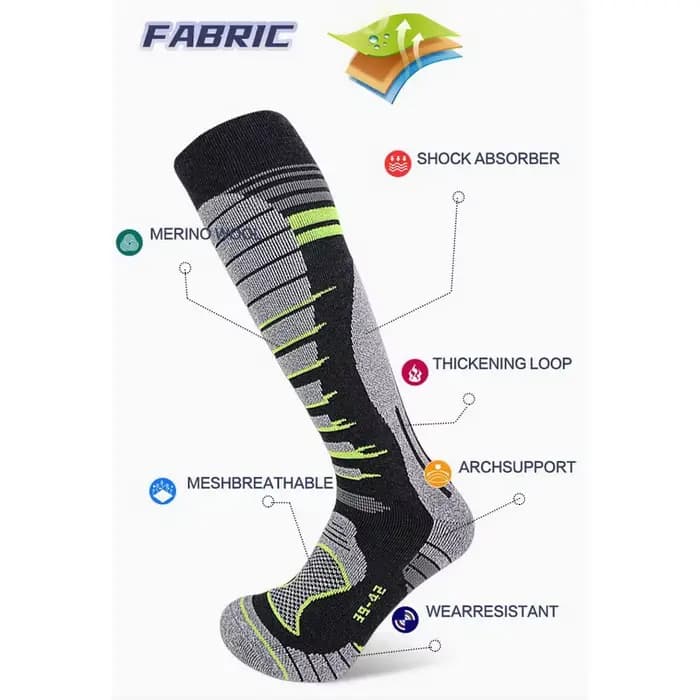 Chaussette de ski en laine mérinos pour homme et femme