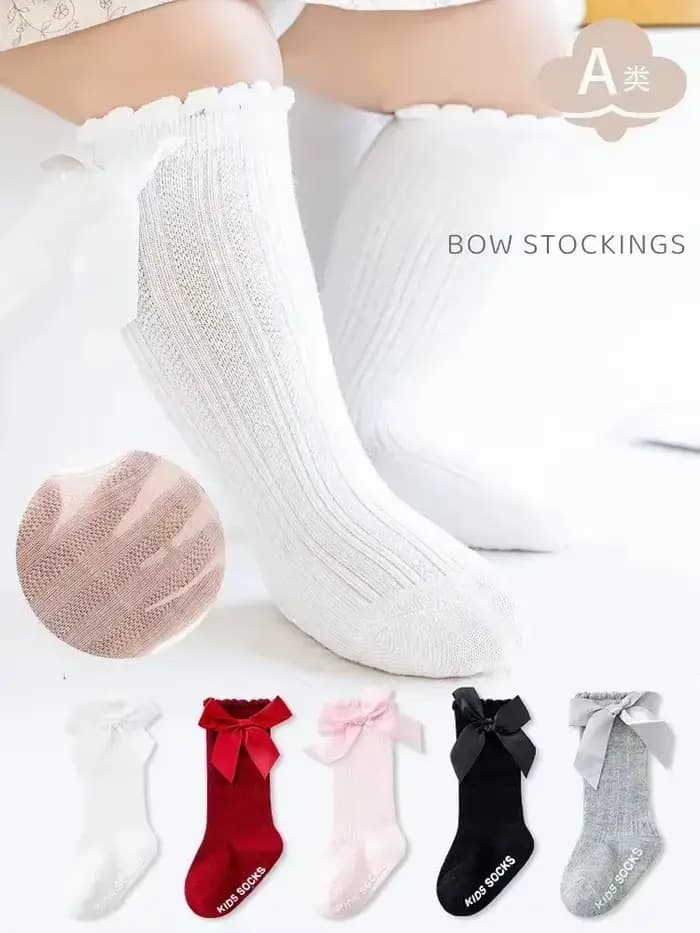 Chaussettes pour nouveau-né fille, printemps, été, automne, chaussettes antidérapantes pour ramper au sol, mignonnes, gros nœud, bas longs aux genoux pour les tout-petits