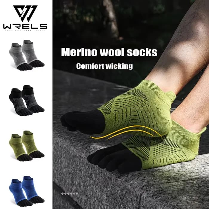 WRELS Chaussettes à cinq orteils en laine mérinos pour sports de plein air
