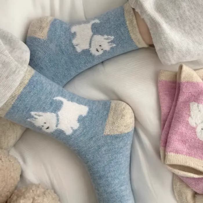 Chaussettes hautes à motif de chiot floqué pour l'automne et l'hiver