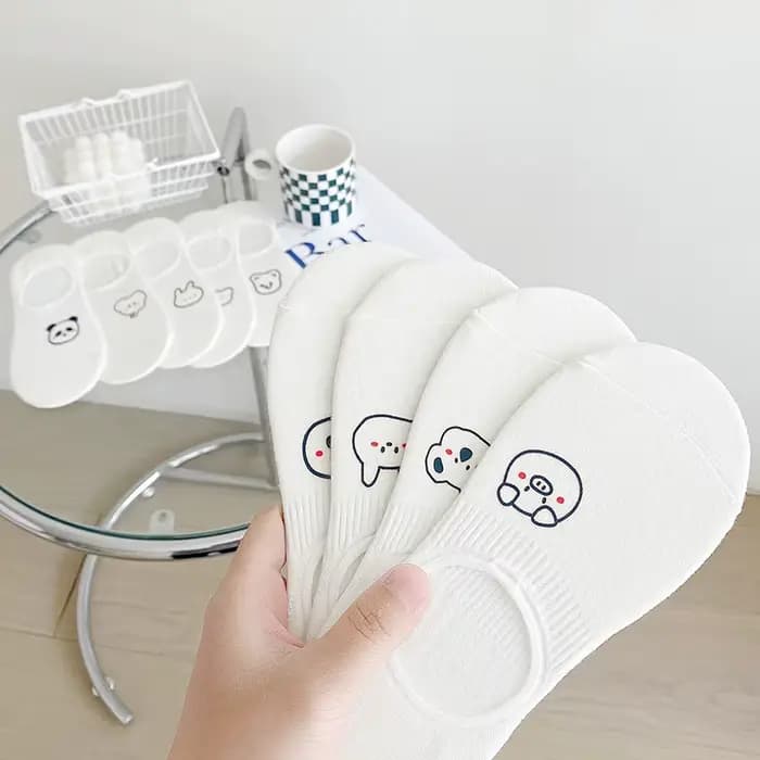 Chaussettes Courtes d'Été en Coton pour Femme, 1/3/5 Paires/Lot, Lapin Blanc, Vache KrasnoKoala, Animal Rincé, Mignon, Drôle, Heureux, Invisible