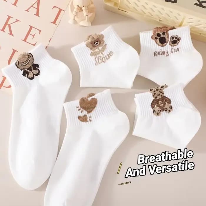 5 paires de chaussettes à motif ours en peluche pour femmes
