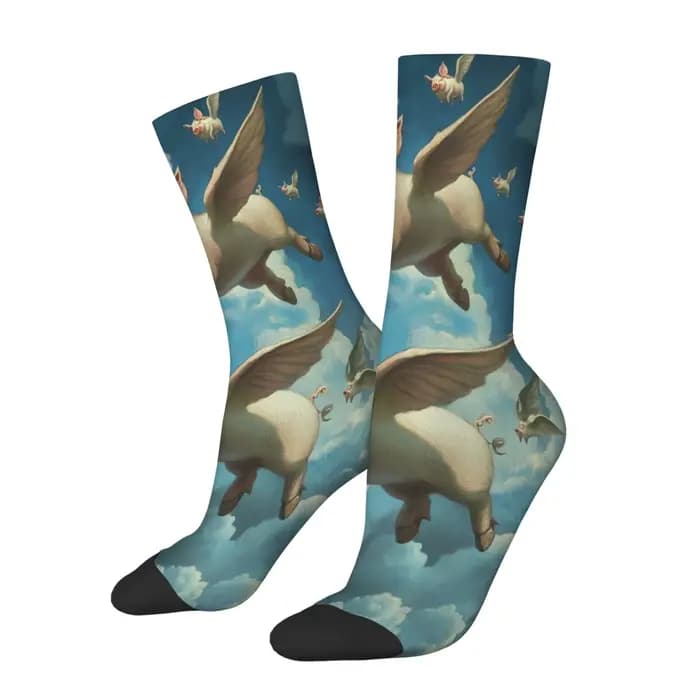 Chaussettes fantaisie pour hommes avec imprimé cochon volant