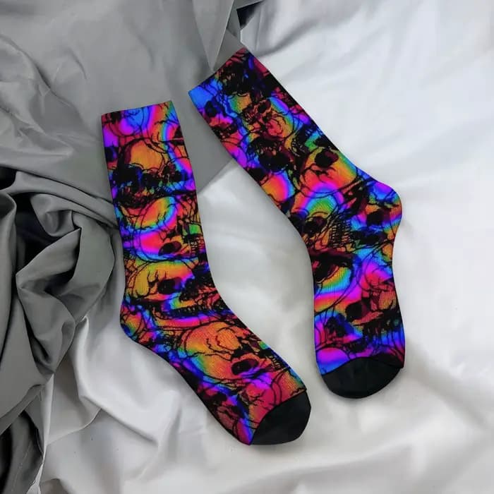 Harajuku rétro psychédélique coloré crâne foncé imprimé chaussettes pour hommes roman rue tendance style cyberpunk chaussettes décontractées cadeau de fête