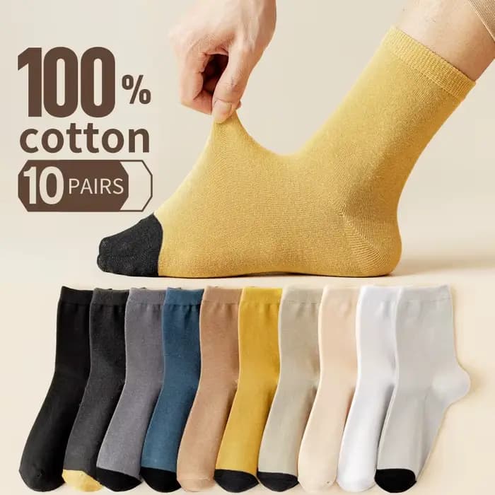 10 paires de chaussettes 100% coton, semelle intermédiaire rayée quatre saisons pour hommes, chaussettes de sport respirantes en coton absorbant la sueur