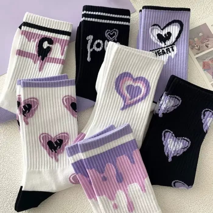 Chaussettes en coton à imprimé cœur violet pour femmes
