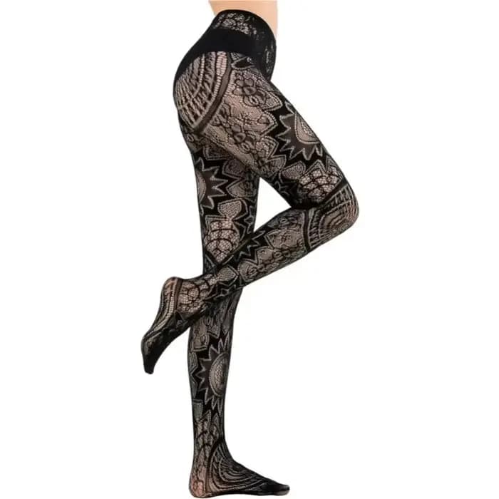 Collants noirs sexy en jacquard résille à trous pour femmes