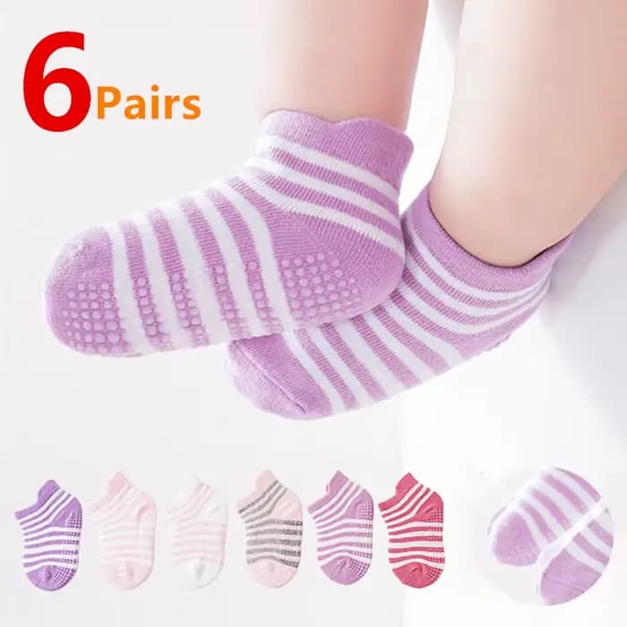 Lot de 6 paires de chaussettes coordonnantes en coton pour bébé garçon et fille, socquettes décontractées avec poignées en caoutchouc pour enfant de 0 à 5 ans