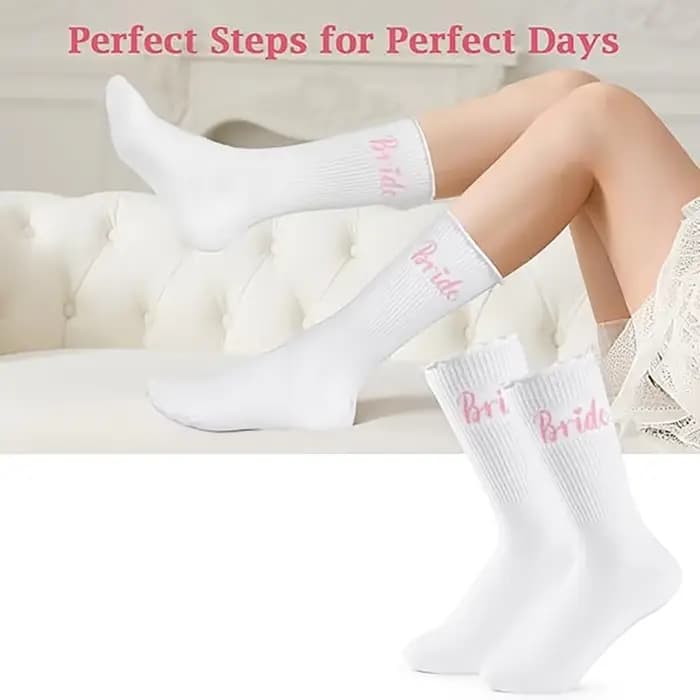 Chaussettes à volants pour mariée, fournitures de mariage, cadeau de fête prénuptiale, chaussettes mignonnes à volants pour future mariée, cadeau de fête de fiançailles, accessoires de fête de bachelo