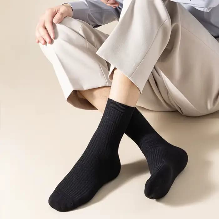 3 paires de chaussettes en coton pour hommes, décontractées, respirantes, couleur unie, noires, de haute qualité, pour le bureau et les affaires
