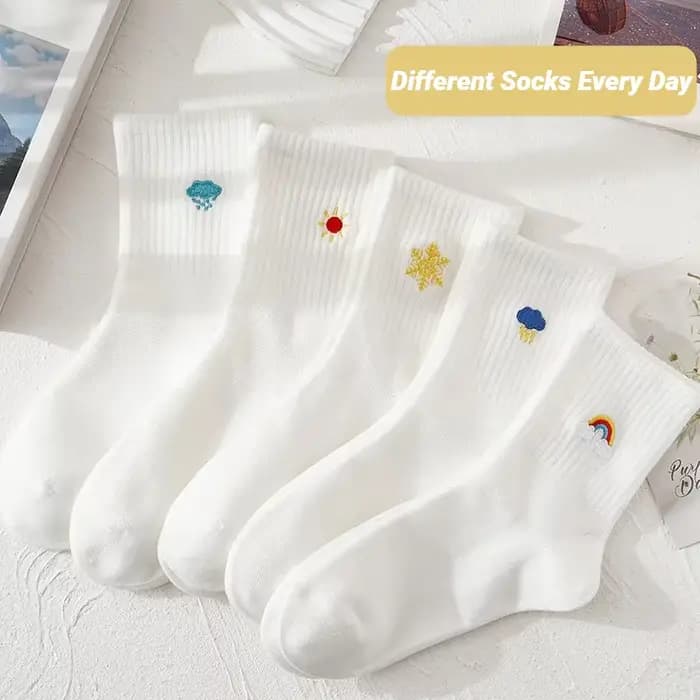 Lot de 5 paires de chaussettes pour femmes, collection printemps-automne, chaussettes mignonnes à motifs de dessins animés, broderies amusantes, chaussettes longues imprimées tendance, streetwear, cha