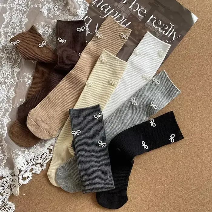 Chaussette de mollet en coton doux avec nœud perlé pour enfants