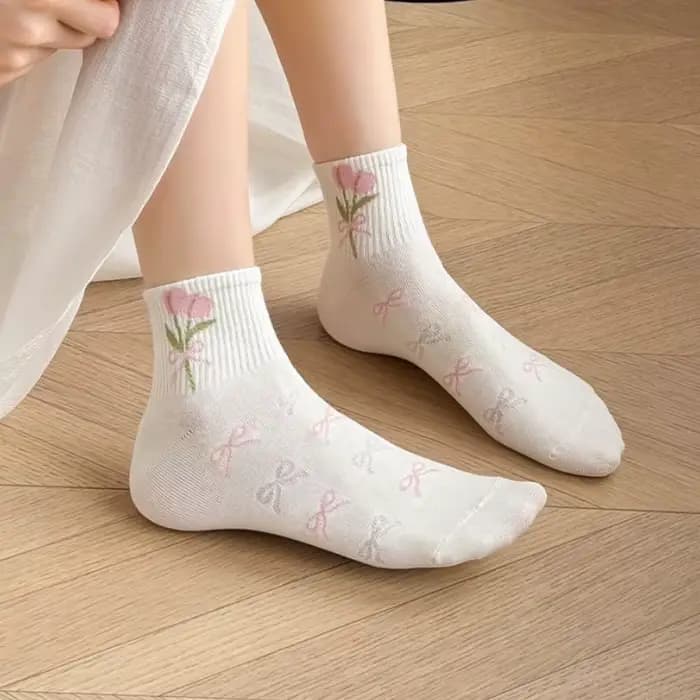 Nouveau rose nœud papillon fleur mignon JK Kawaii chaussettes courtes femmes