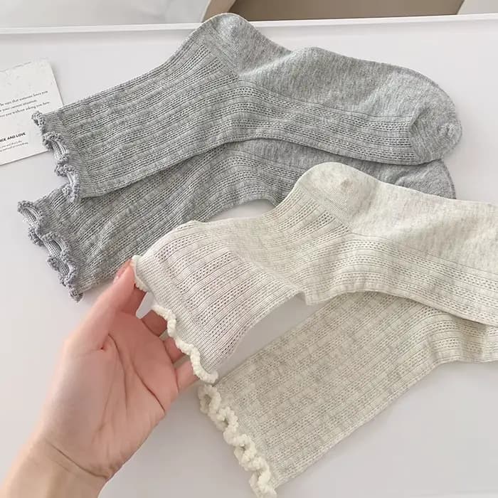 Chaussettes en maille pour femmes, nouvelle tendance, douces, coréennes, respirantes, fines, unies, Style Preppy, à volants, mignonnes et décontractées
