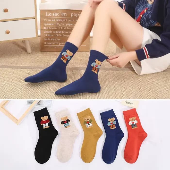 Chaussettes en coton de dessin animé pour femmes, chaussettes respirantes pour filles, joli motif animal, ours, princesse féminine, haute qualité