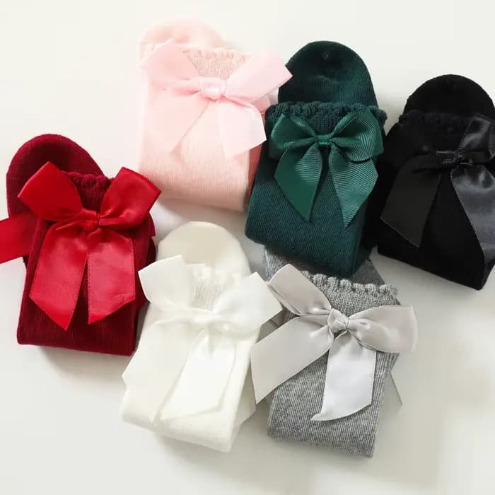 1 paire de chaussettes pour enfants en bas âge filles grand nœud genou haute qualité longue douce automne hiver 100% coton dentelle bébé Tube chaussette Calcetines