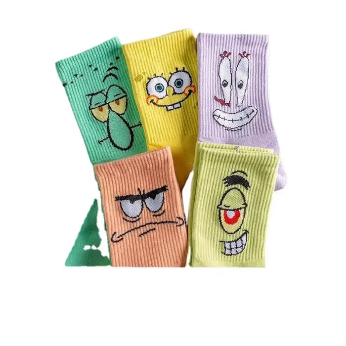 Chaussettes longues mignonnes de Bob l'éponge et Patrick Star pour hommes et femmes, chaussettes en coton, chaussettes de cheville à motif de dessin animé, chaussettes amusantes imprimées de dessins a