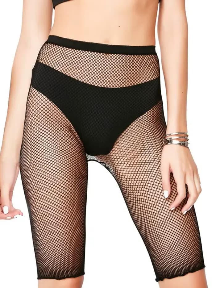 Femmes Sexy résille genou longueur collants unisexe Nylon noir fond court