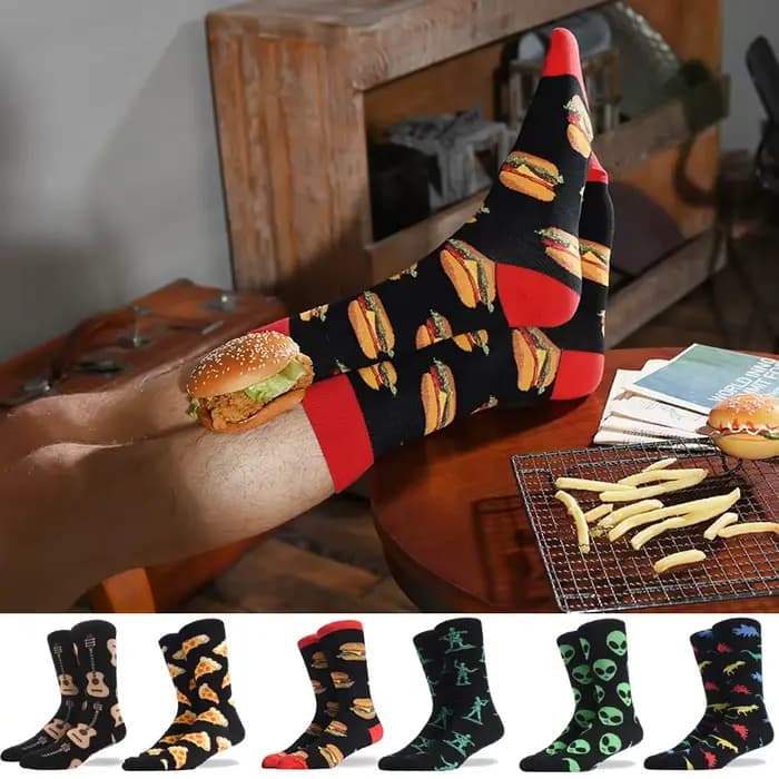 Chaussettes pour hommes drôle grande taille Alien délicieux nourriture impression collations colorées Burger Pizza heureux Harajuku Skate coton Sokken