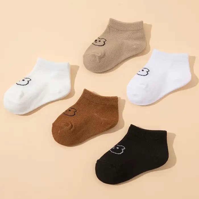 5 paires de chaussettes antidérapantes pour bébé, imprimé ours mignon, chaussettes respirantes pour tout-petits garçons et filles, chaussures pour nouveau-nés
