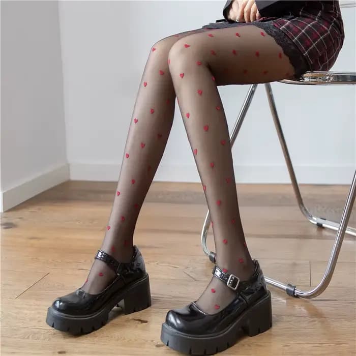 JK Lolita-Collants à imprimé cœur rouge pour femmes