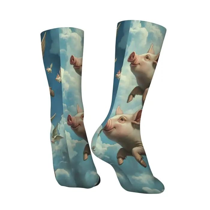 Chaussettes fantaisie pour hommes avec imprimé cochon volant