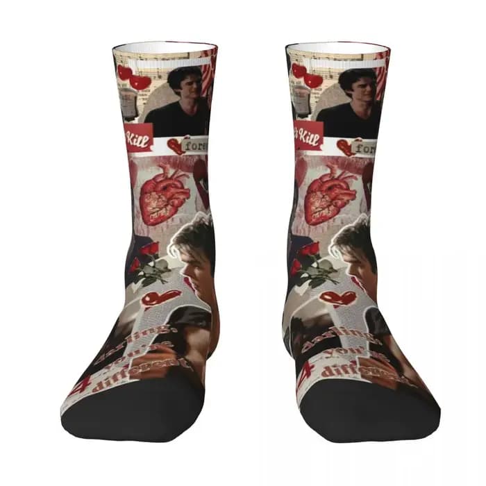 Chaussettes imprimées de la série télévisée Damon The Vampire Diaries pour hommes et femmes