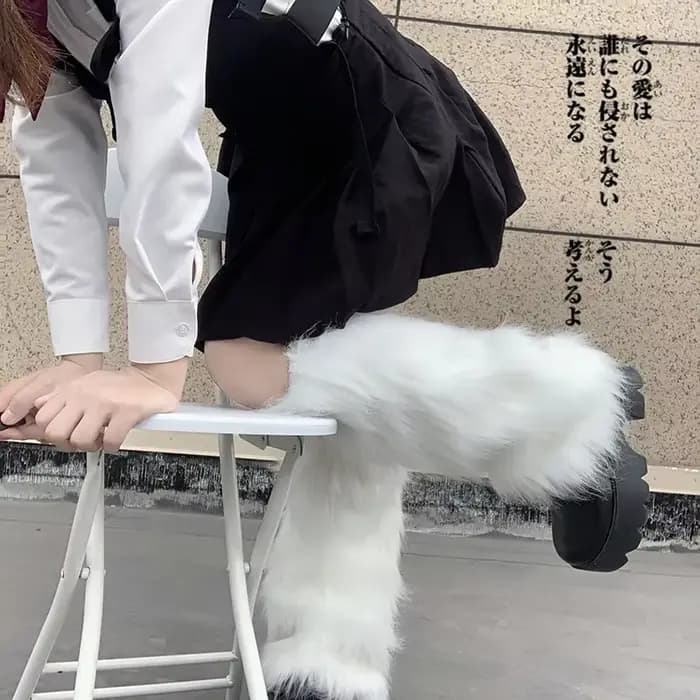 Jambières en fourrure artificielle pour femmes, chaussettes noires et blanches, Lolita japonaise, automne et hiver