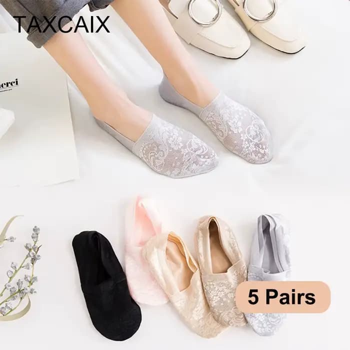 5 paires mode femmes filles été chaussettes Style dentelle fleur chaussette courte antidérapant Invisible cheville chaussettes nouveau 7 couleurs