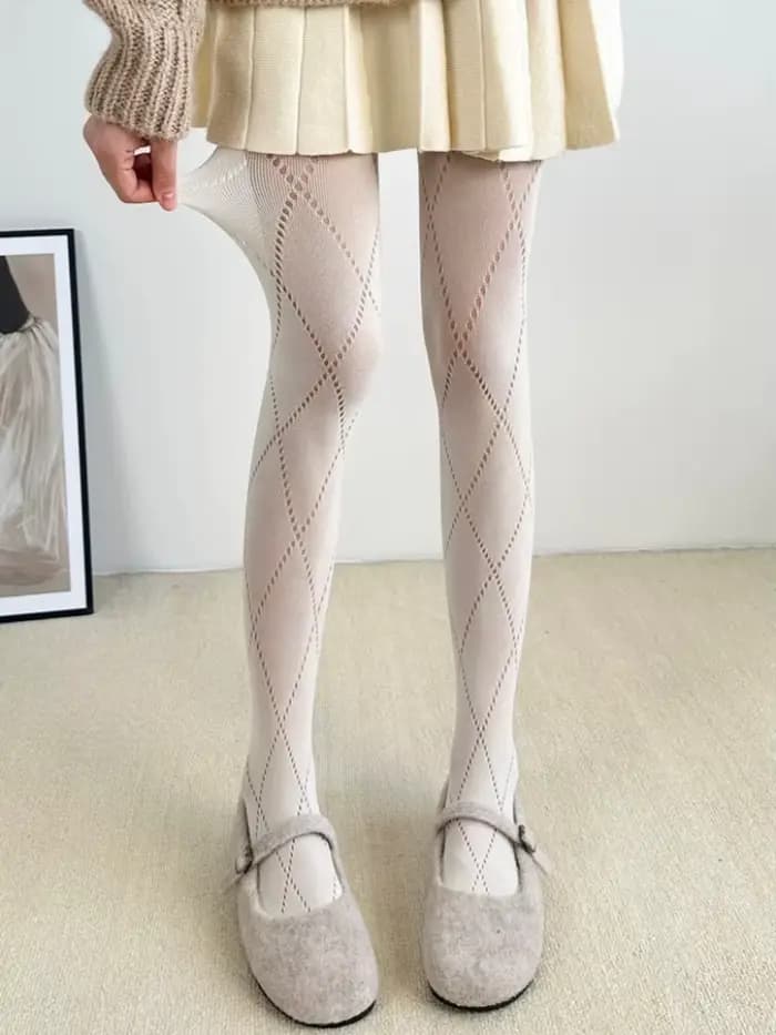 Nouvelles collants sexy pour femmes, style uniforme JK Lolita rétro, en maille fine d'été, avec dentelle et motif jacquard, couleur beige