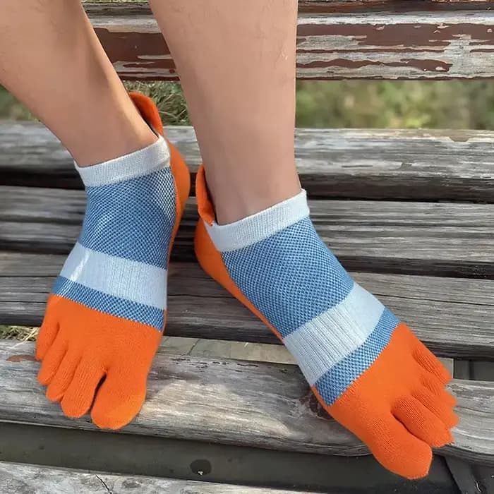 Chaussettes de sport grande taille pour homme, en maille, absorbantes, à coupe basse, rayées, pour le fitness et les voyages, chaussettes à 5 doigts, tailles EU43-47