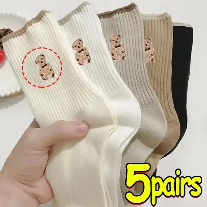 3/5/6 paires de chaussettes en coton doux à motif d'ours de dessin animé
