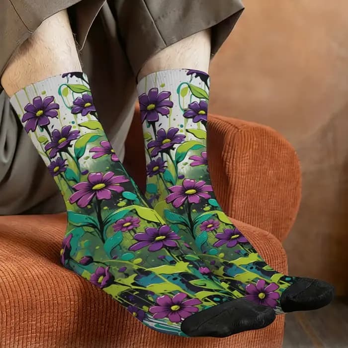 Chaussettes pour hommes à imprimé floral graffiti