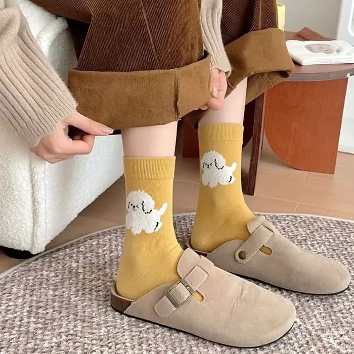 Chaussettes longues en coton pour femmes, dessin animé, chat, chien, doux, filles, japonais, Kawaii, style coréen, Harajuku, rétro, streetwear, mignon