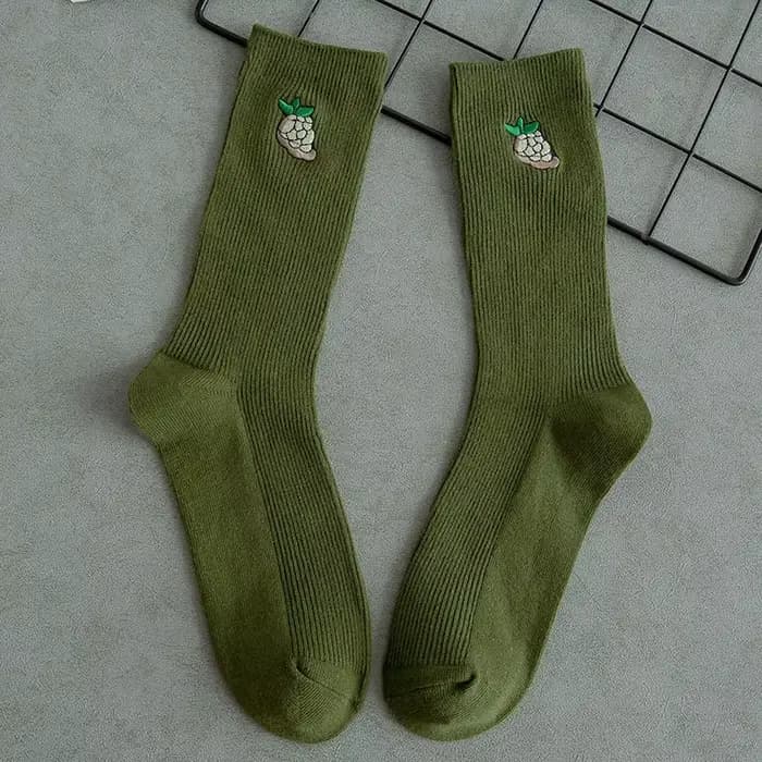 Chaussettes de dehors Simples en Coton pour Femme, Broderie de Fruits, Mignonnes, Respirantes, Colorées, Décontractées, Tube Moyen, Hipster 03/Soft