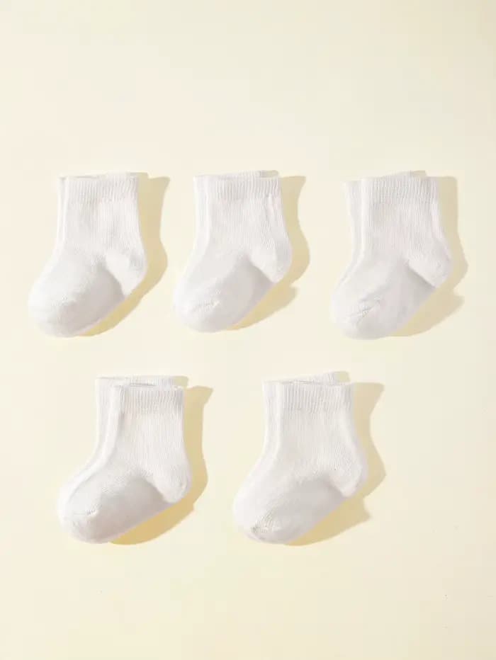Chaussettes Blanches en Coton pour Bébé Fille et Garçon de 0 à 2 Ans, à la Mode, 5 Paires/Ensemble, 2025