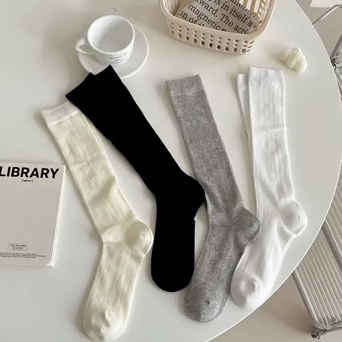 Femmes bas JK Lolita doux filles chaussettes longues bas Style japonais couleur unie noir blanc gris genou chaussettes bas femmes