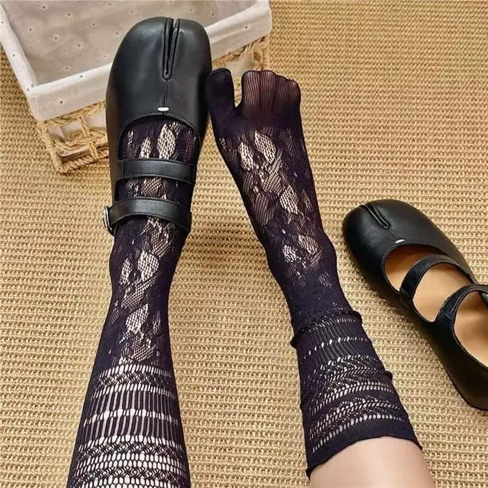 Nouvelles chaussettes Tabi noires en jacquard pour femmes
