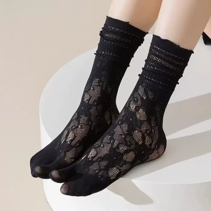 Mode japonaise Tabi orteil chaussettes femmes été Sexy dentelle deux doigts