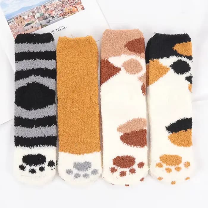 Kawaii dessin animé chaussettes pour femmes mignon 3d chien chat patte motif femme chaud drôle