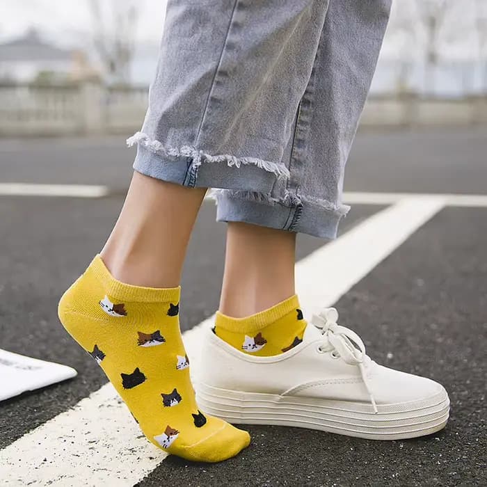 5 paires nouvelles femmes chaussettes mignon dessin animé chat coton cheville