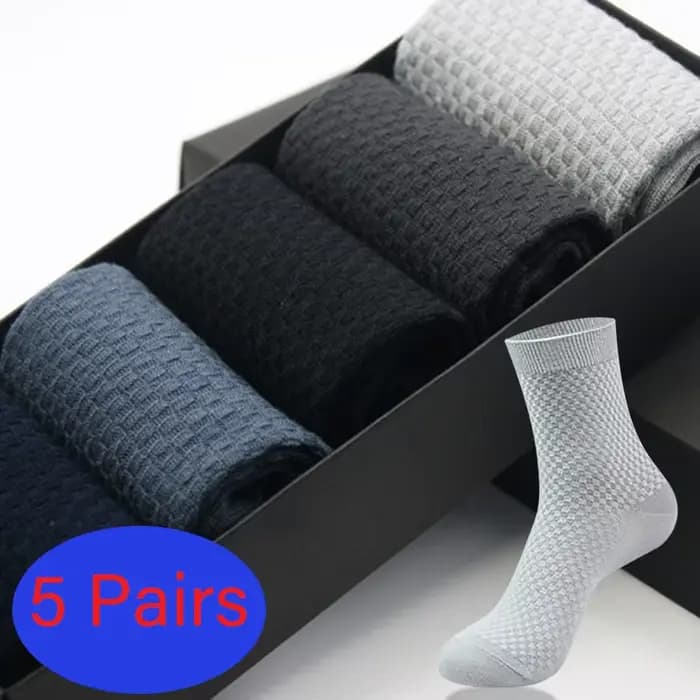 Chaussettes longues en Fiber de bambou pour hommes, 5 paires/lot, Harajuku, pour affaires, couleur unie, coton, haute qualité, noires