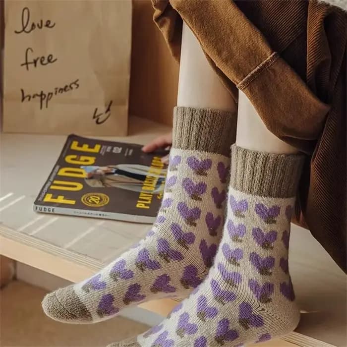 4 paires de luxueux chaussettes en tricot coeur violet – douces, chaudes et confortables pour l'automne et l'hiver – Chaussettes tendance pour femmes