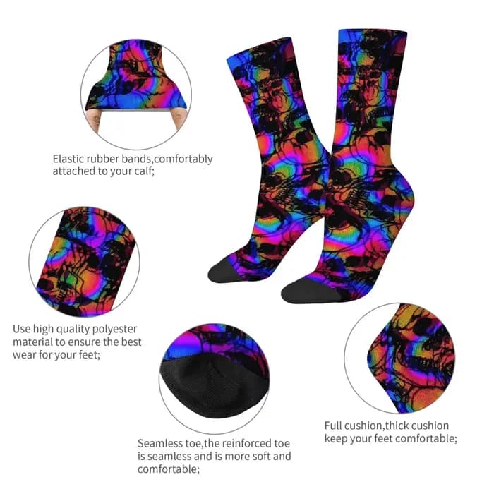Harajuku rétro psychédélique coloré crâne foncé imprimé chaussettes pour hommes roman rue tendance style cyberpunk chaussettes décontractées cadeau de fête