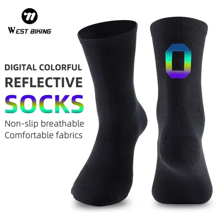 WEST BIKING Chaussettes de sport pour cyclisme, unisexes, en nylon, respirantes, absorbant la transpiration, chaussettes numériques colorées et réfléchissantes, équipements de vélo