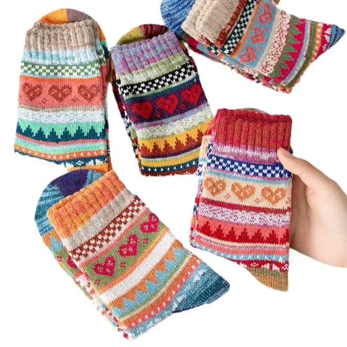5 paires de chaussettes mollet rétro ethniques pour femmes