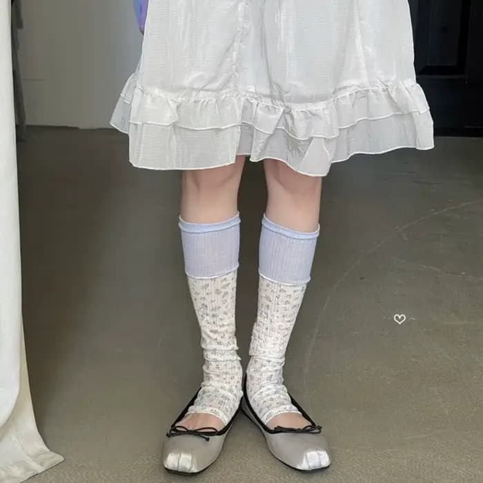 Chaussettes douces et mignonnes pour filles, style rétro français, à motif floral, avec empiècements, style coréen Ins, chaussettes amples pour filles, pour le quotidien, les rendez-vous et le style L