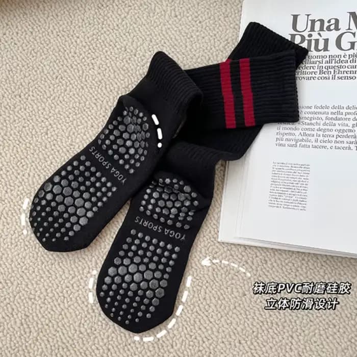 Chaussettes de yoga respirantes en coton à rayures vintage 2026