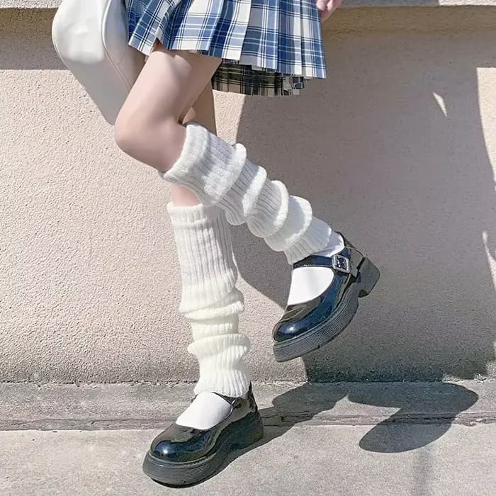 Jambières Lolita 42/52/72cm, chaussettes tricotées Y2K, couvre-pieds chaud, blanc et noir, chauffe-jambes pour femme, automne hiver, chaussettes au Crochet, manchettes de bottes